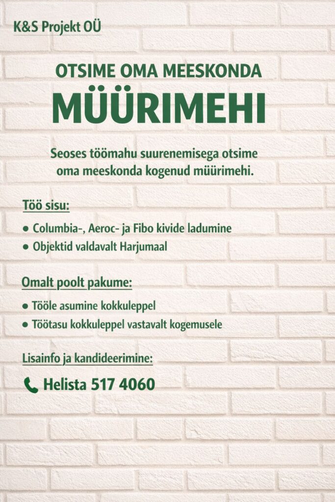 Tööpakkumine müürimeestele Harjumaal