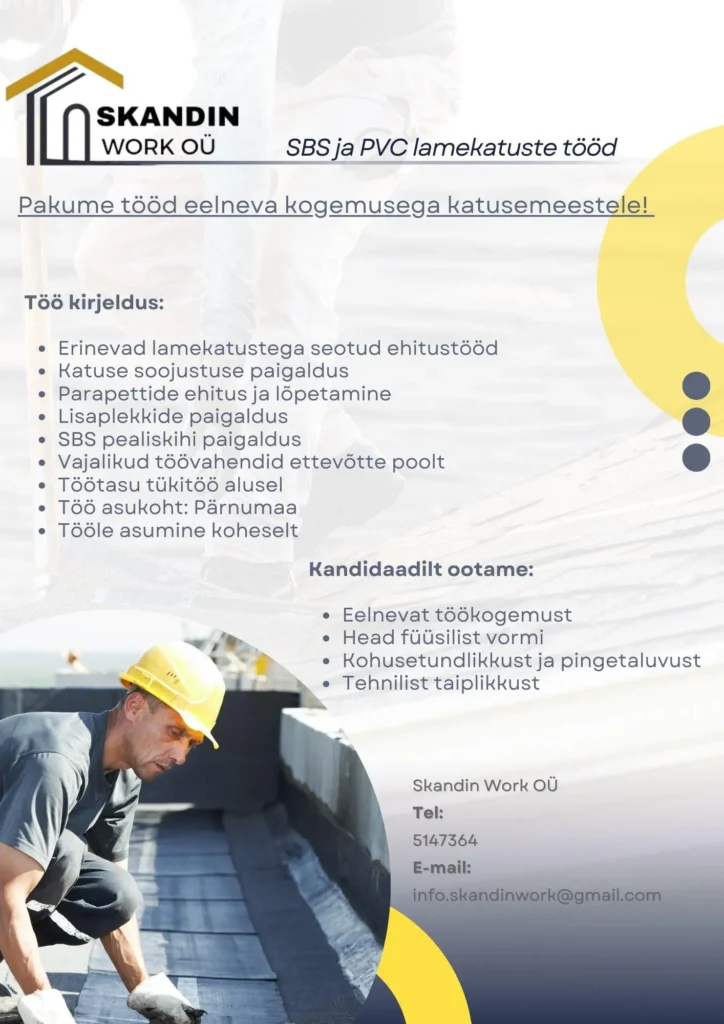 Tööpakkumine katusepaigaldajale Pärnus