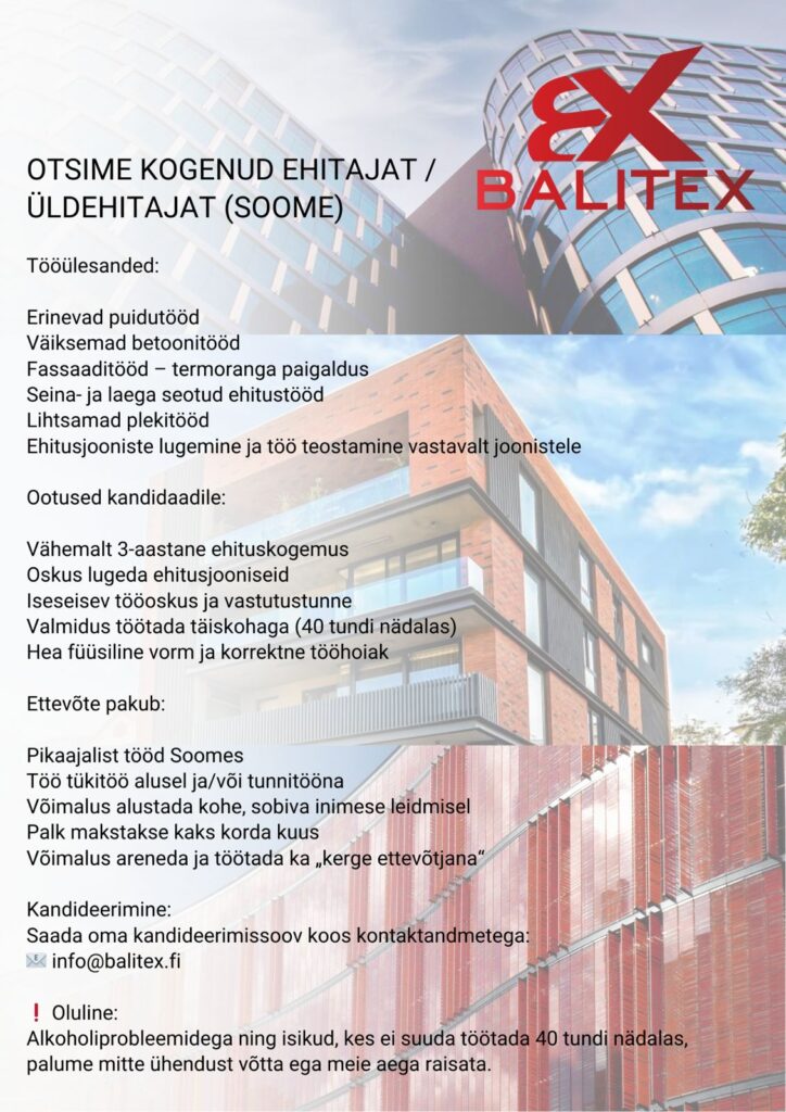 Tööpakkumine üldehitajale Soomes