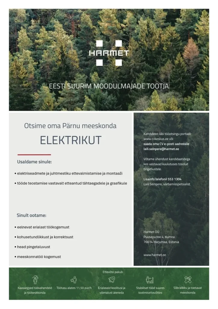 Tööpakkumine elektrikule Pärnus
