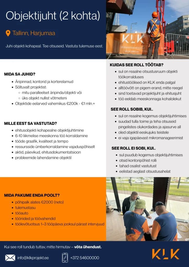 Tööpakkumine ehituse objektijuhile