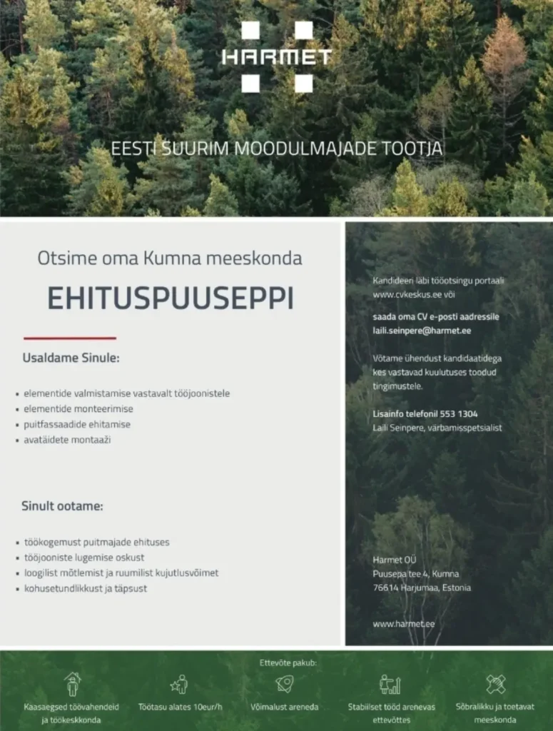 Tööpakkumine ehituspuusepale Harku vallas
