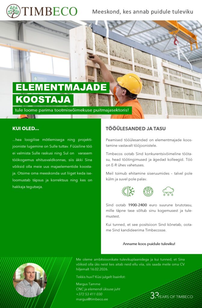 Tööpakkumine elementmajade koostajale