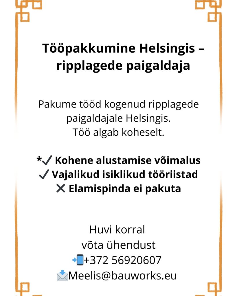 Tööpakkumine ripplagede paigaldajale Helsingis