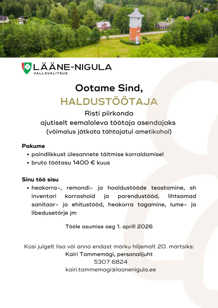 Tööpakkumine haldustöötajale Lääne-Nigula vallas