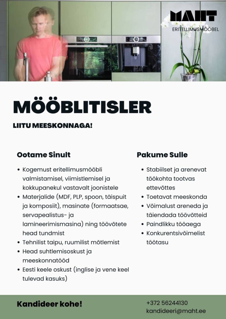 Tööpakkumine mööblitislerile Tallinnas