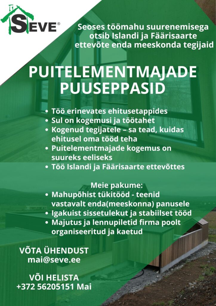 Tööpakkumine puitelementmajade puusepale