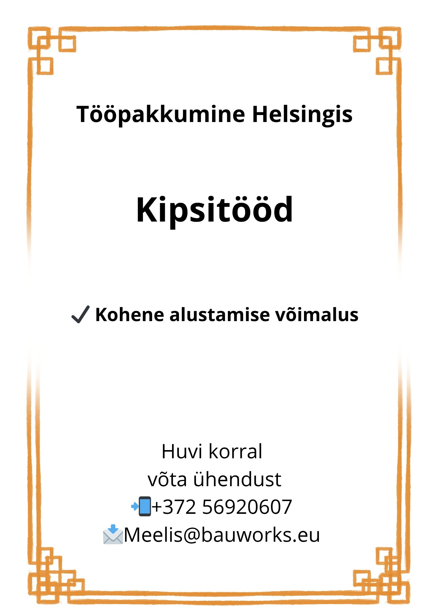 Tööpakkumine Helsingis kipsitööd