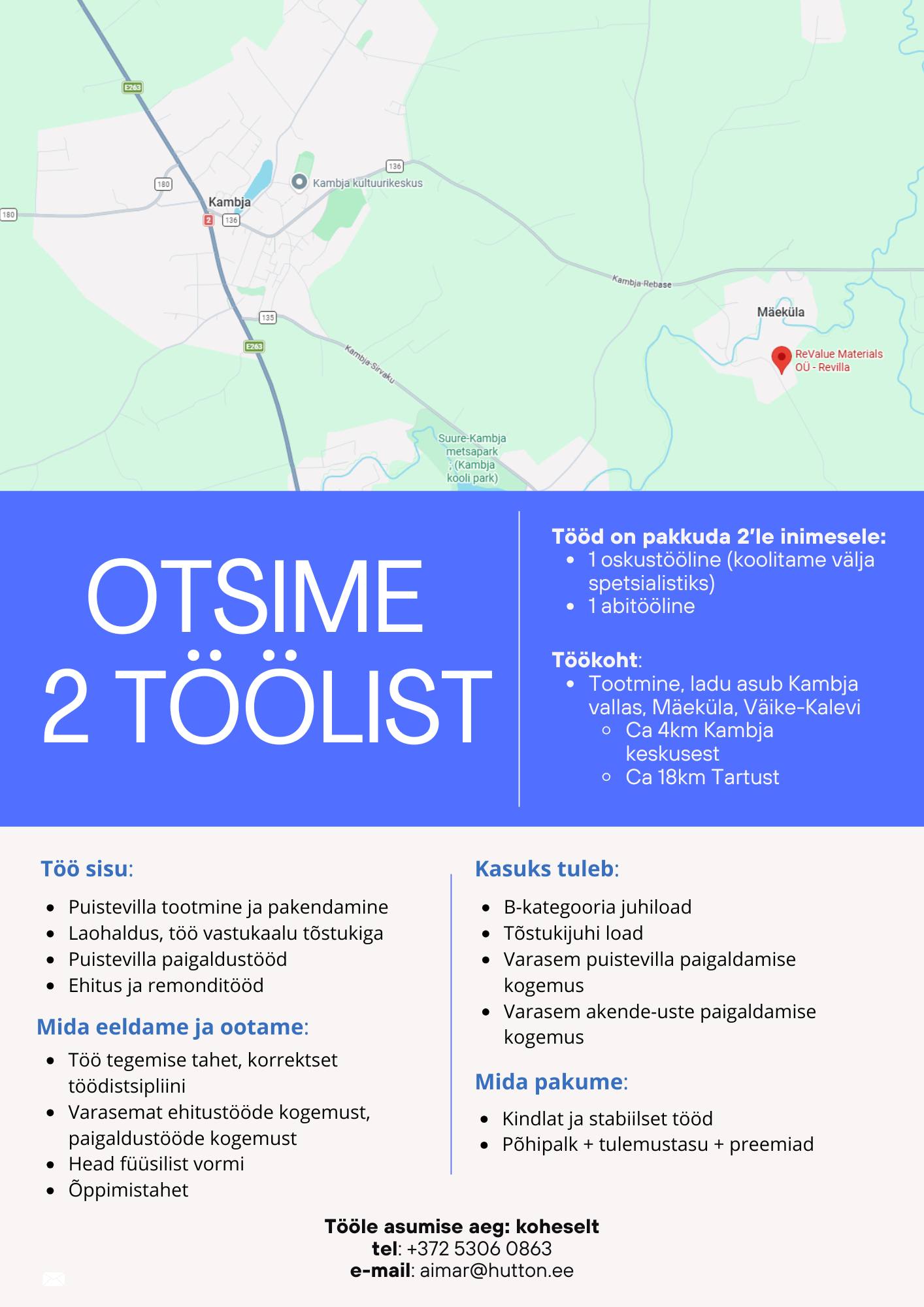 Hutton Eesti otsib kahte töölist