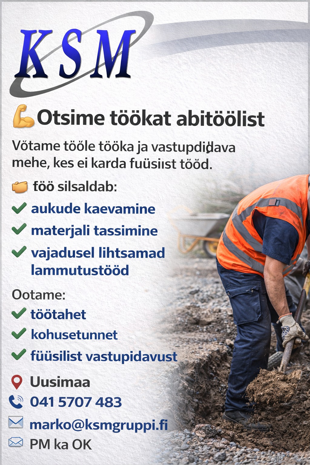 Tööpakkumine abitöölisele Uusimaal