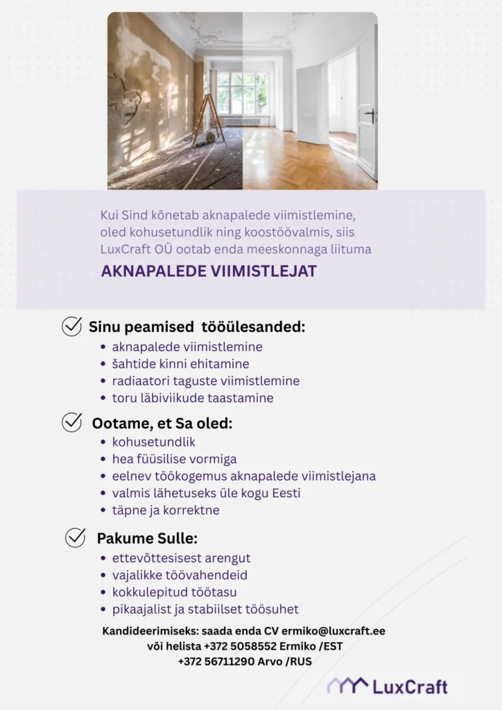 Tööpakkumine siseviimistlejale