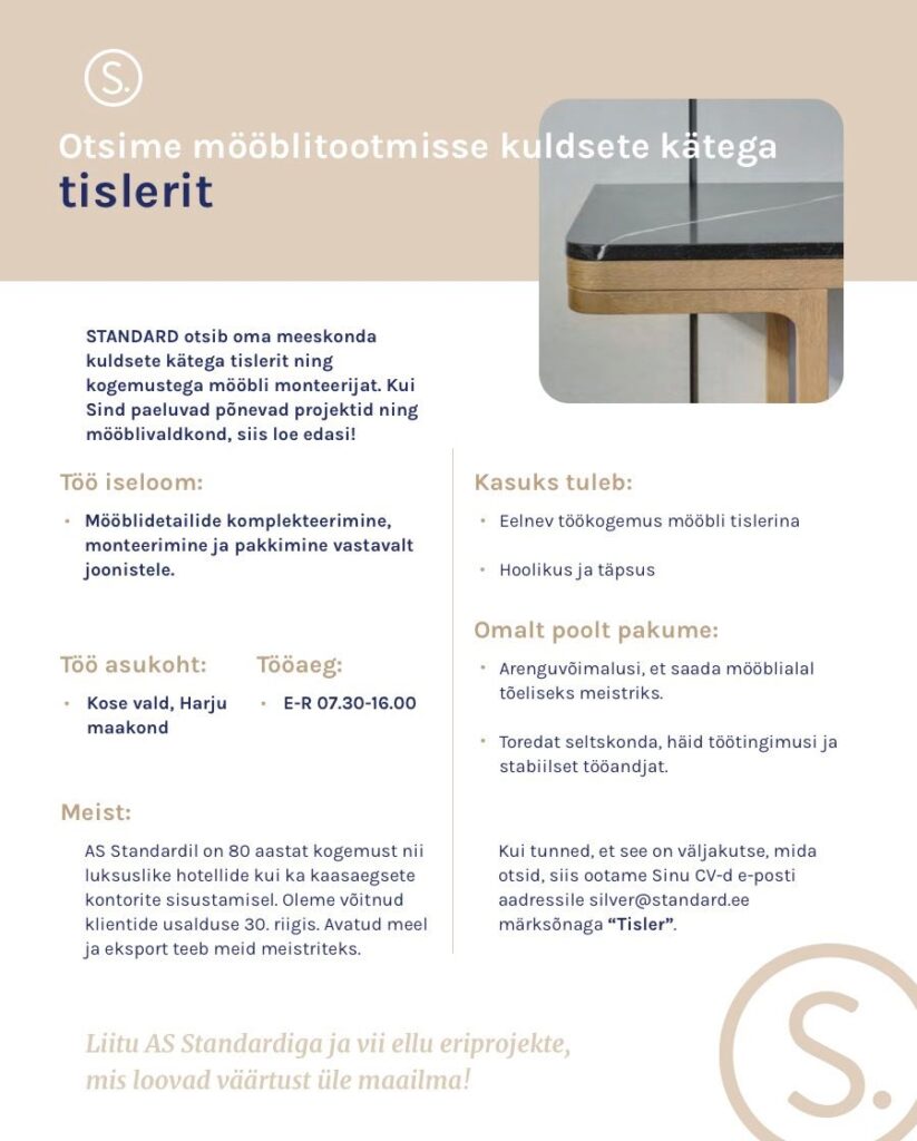 Tööpakkumine tislerile Kose vallas