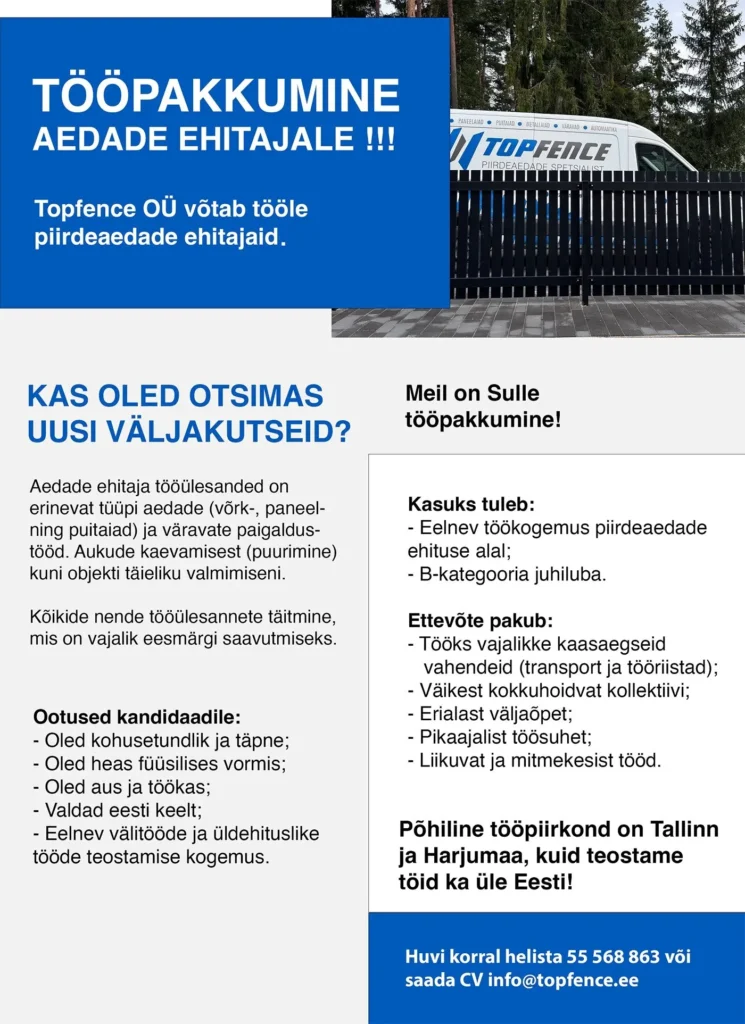 Tööpakkumine piirdeaedade ehitajale