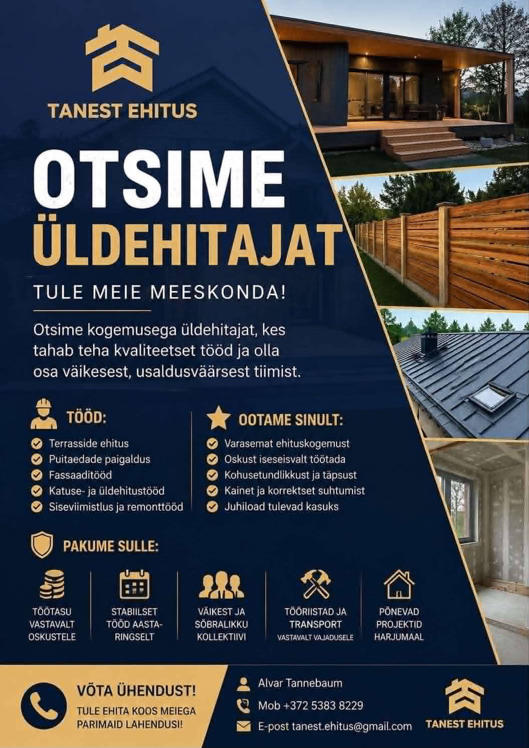 Tanest Ehitus pakub tööd üldehitajale