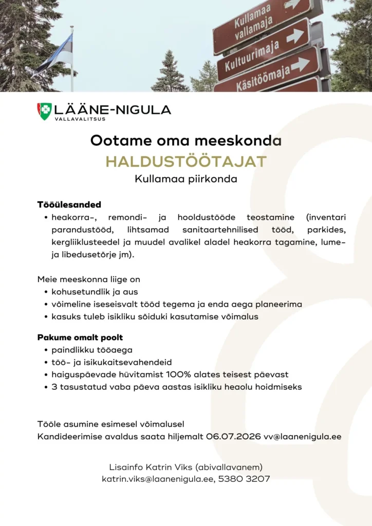 Tööpakkumine haldustöötajale Kullamaal
