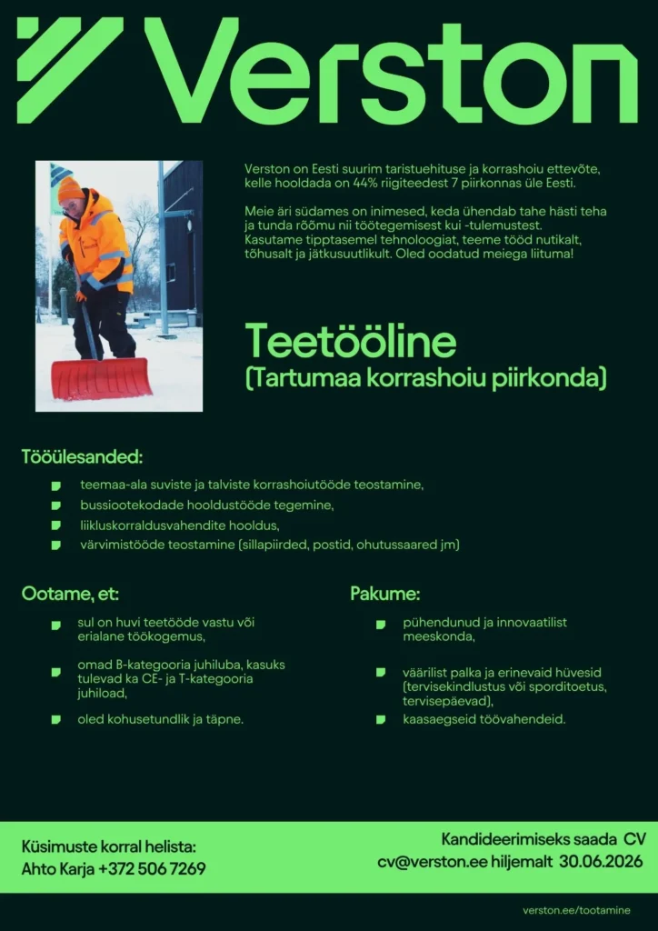 Tööpakkumine teeehituse abi- või lihttöölisele