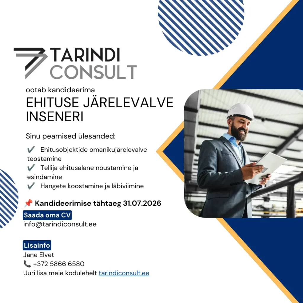 Tööpakkumine ehituse järelevalve insenerile