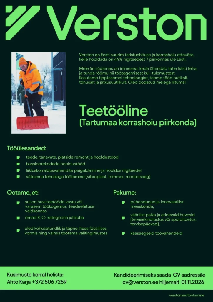 Tööpakkumine teeehituse abi- või lihttöölisele